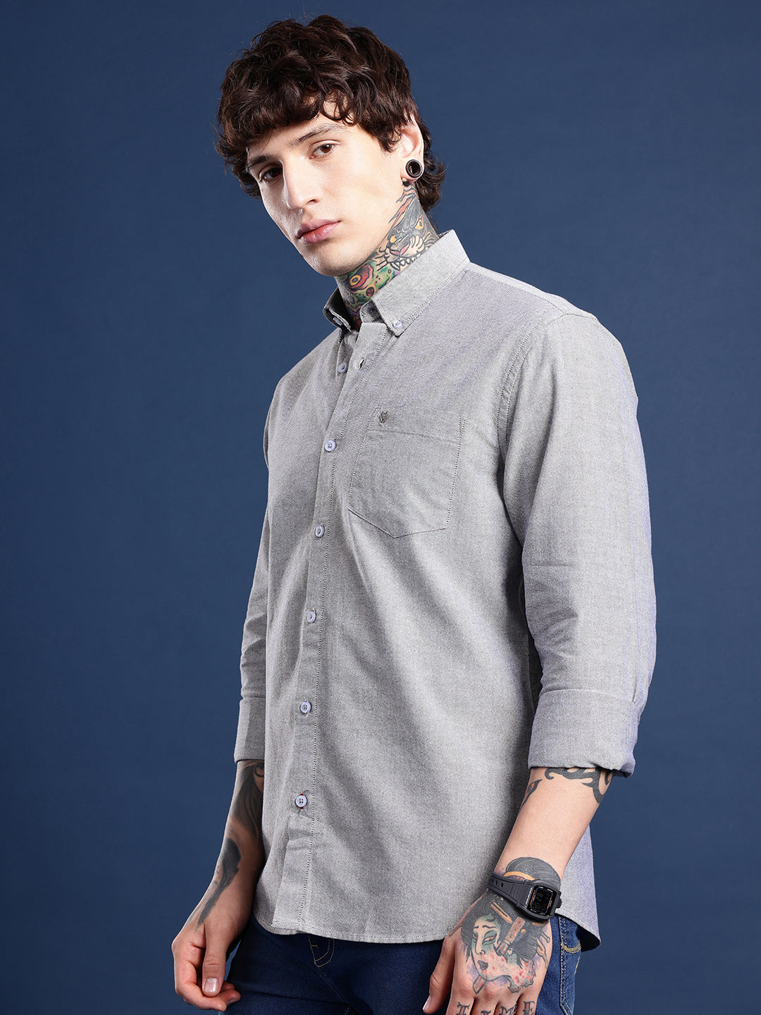 Black Full Sleeve Chambray Cotton Shirt
