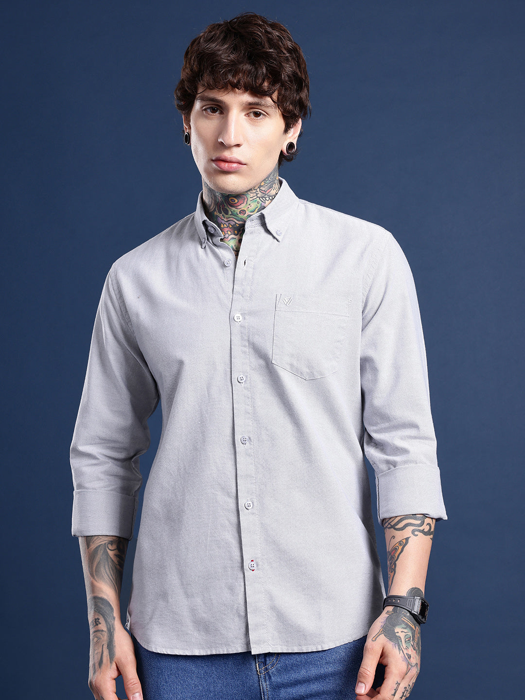 Light Grey Full Sleeve Chambray Cotton Shirt