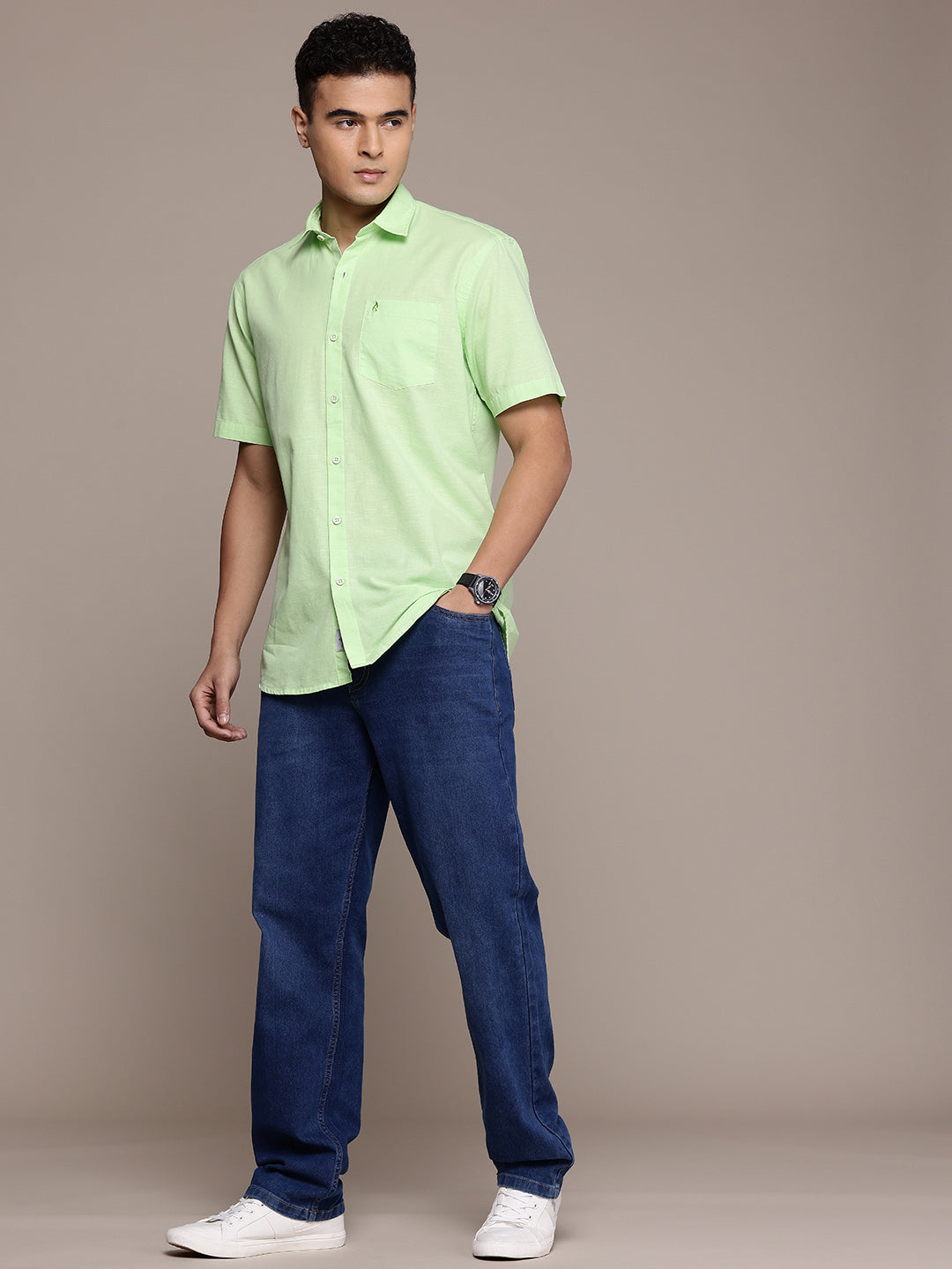 Light Green Half Sleeve Cotton Linen Shirt