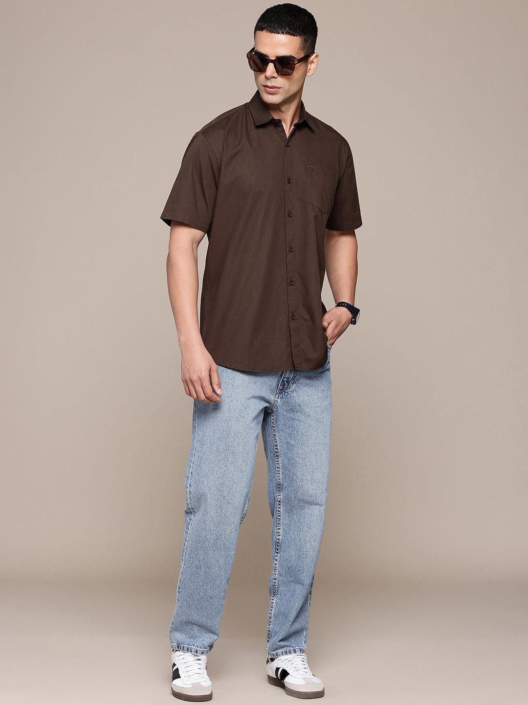 Coffee Brown Half Sleeve Pure Cotton Shirt