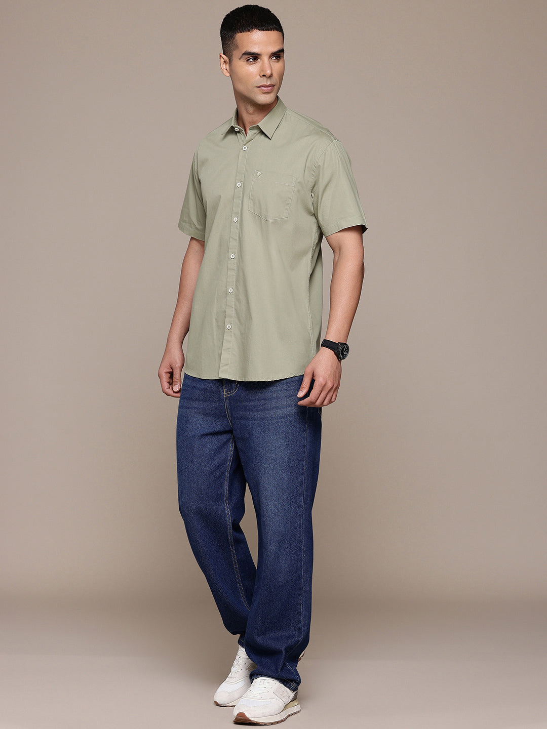 Olive Half Sleeve Pure Cotton Shirt