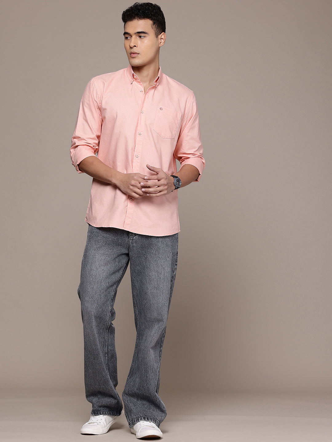 Peach Full Sleeve Oxford Cotton Shirt