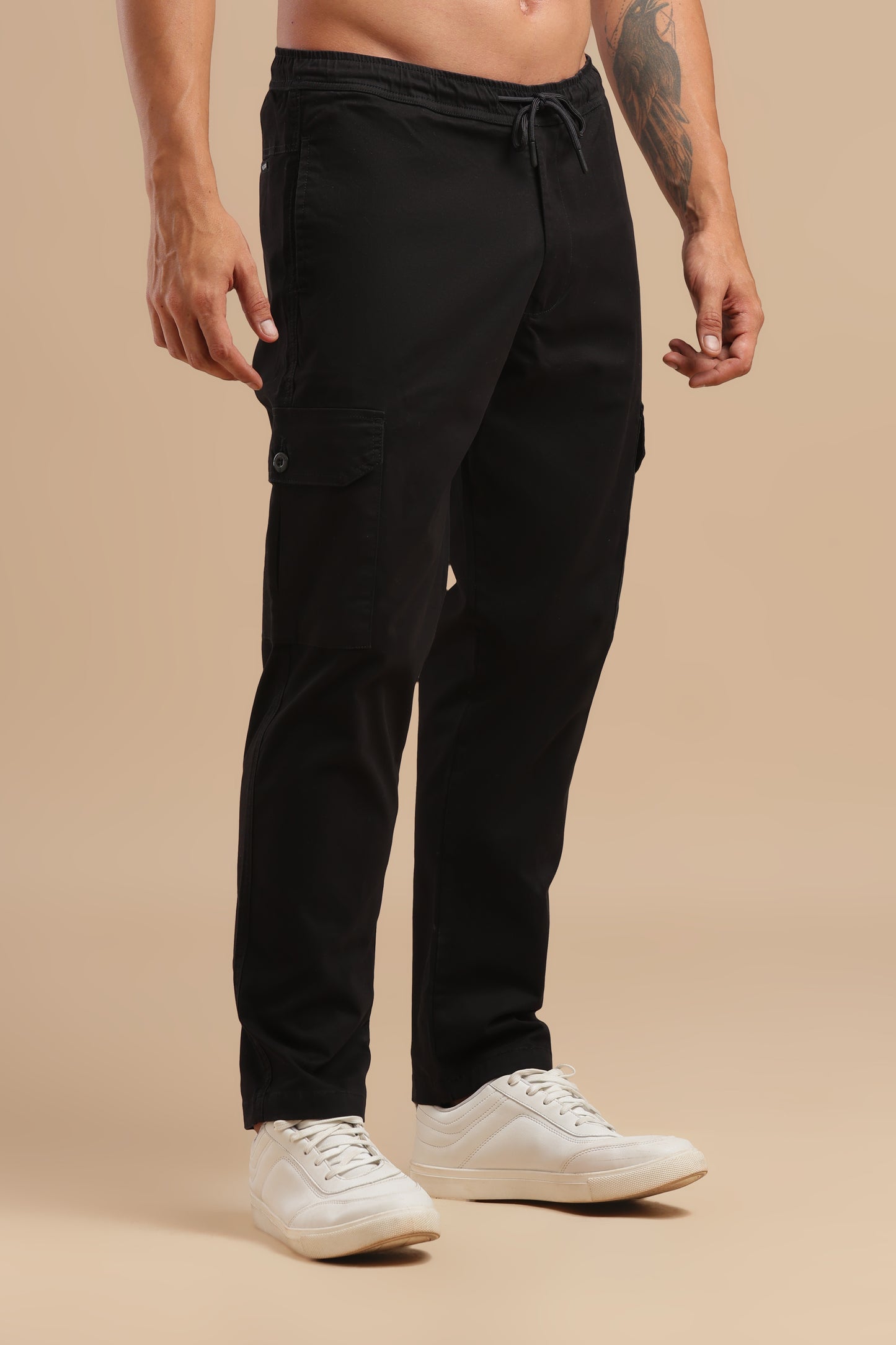 Black Cotton Straight Fit Cargo