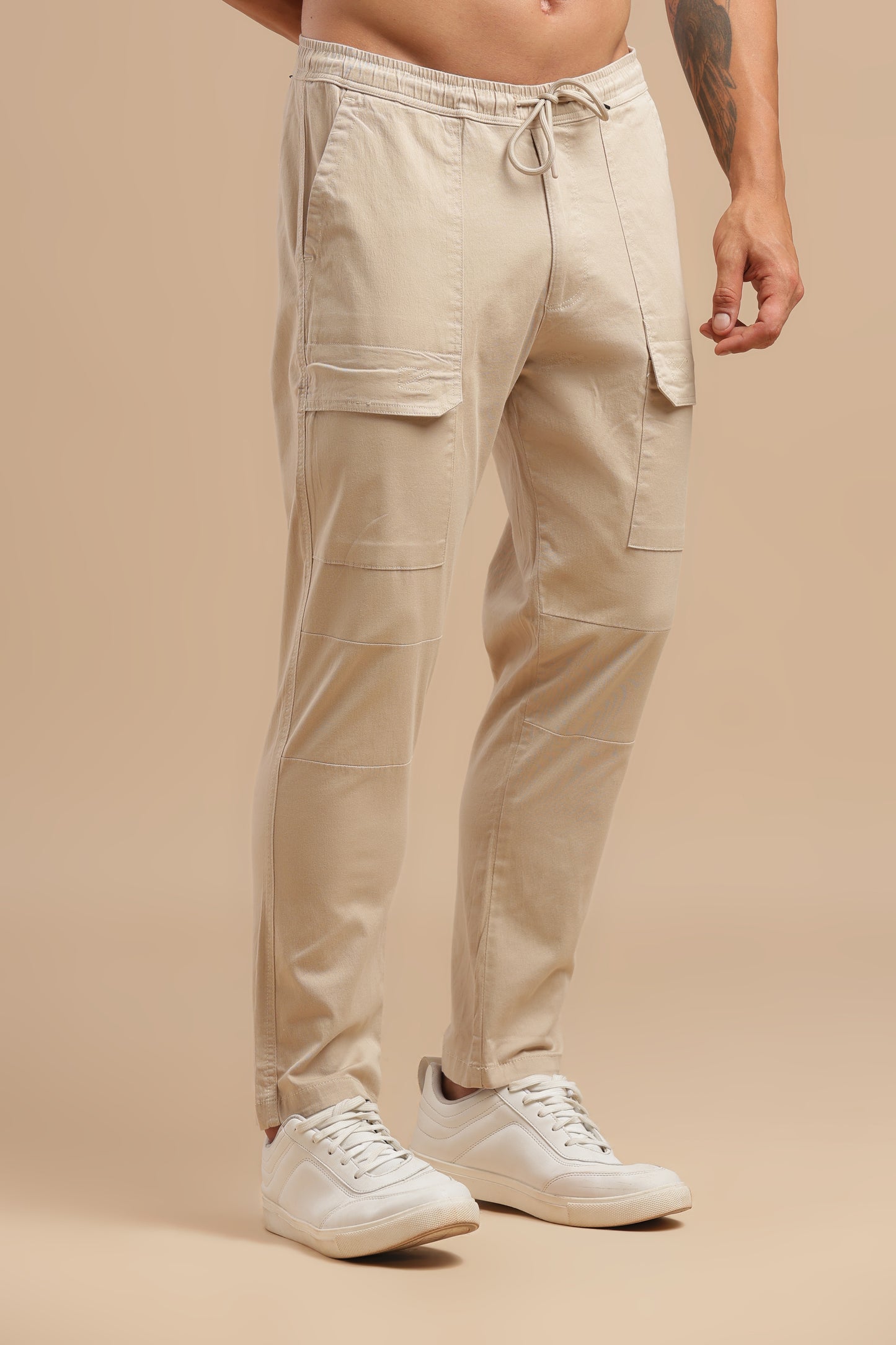 Beige Cotton Straight Fit Utility Cargo
