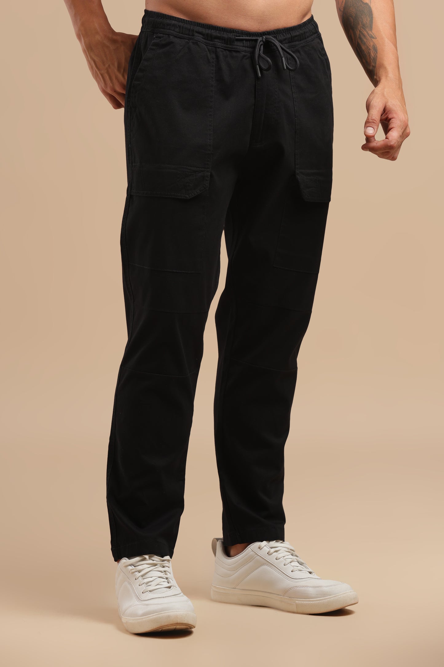 Black Cotton Straight Fit Utility Cargo