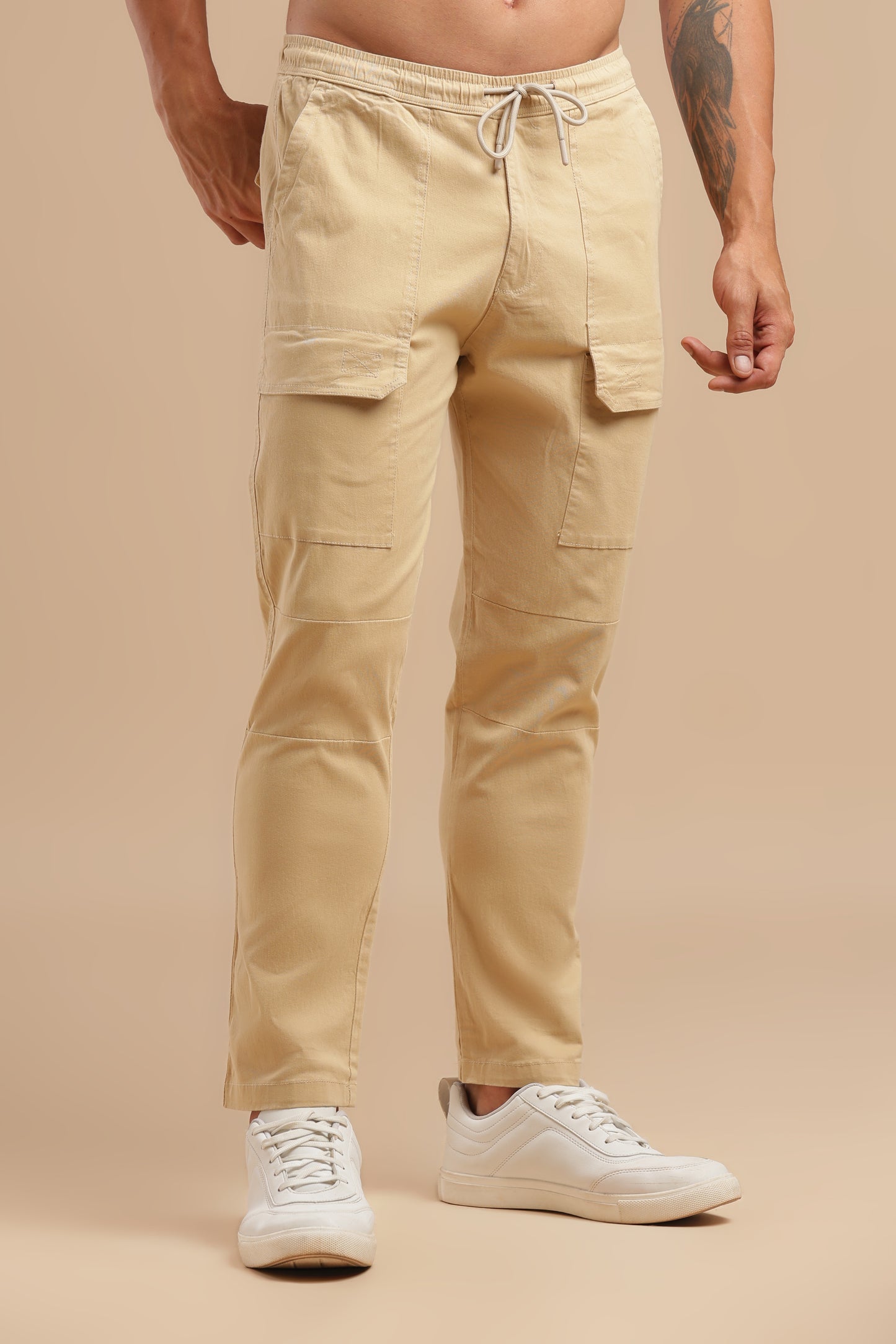 Cream Cotton Straight Fit Utility Cargo