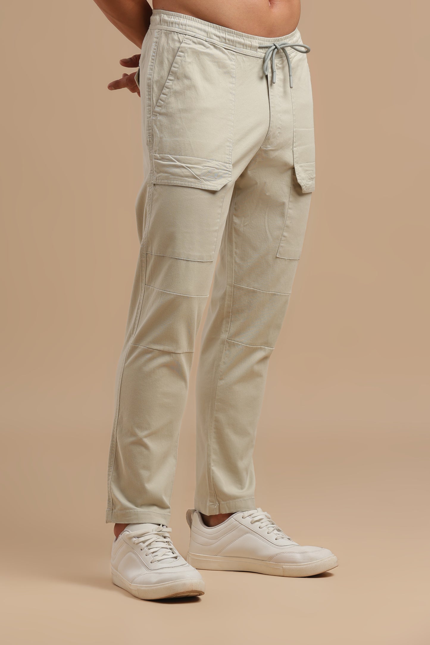 Off White Cotton Straight Fit Utility Cargo
