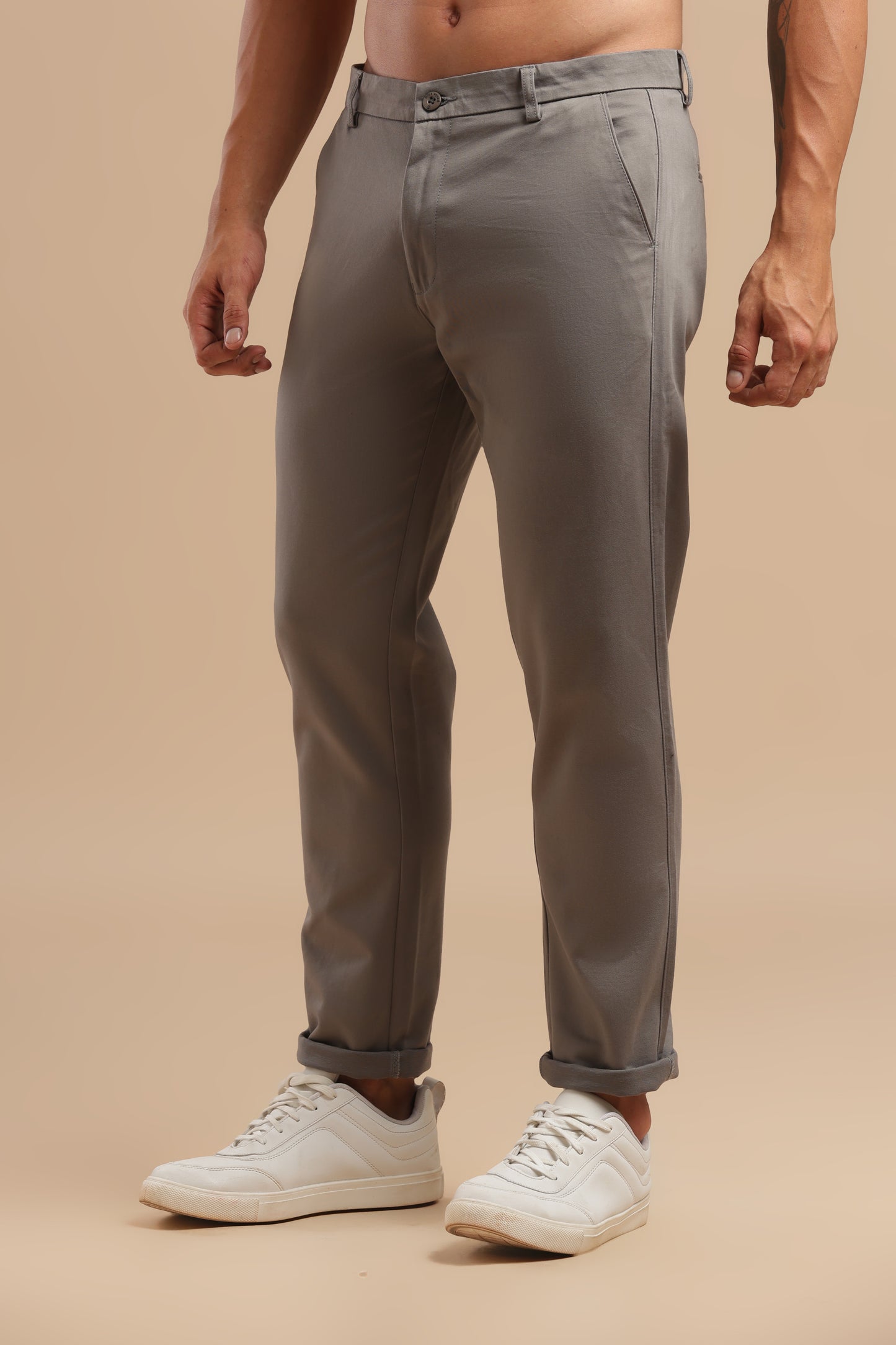 Dark Grey Cotton Straight Fit Chinos