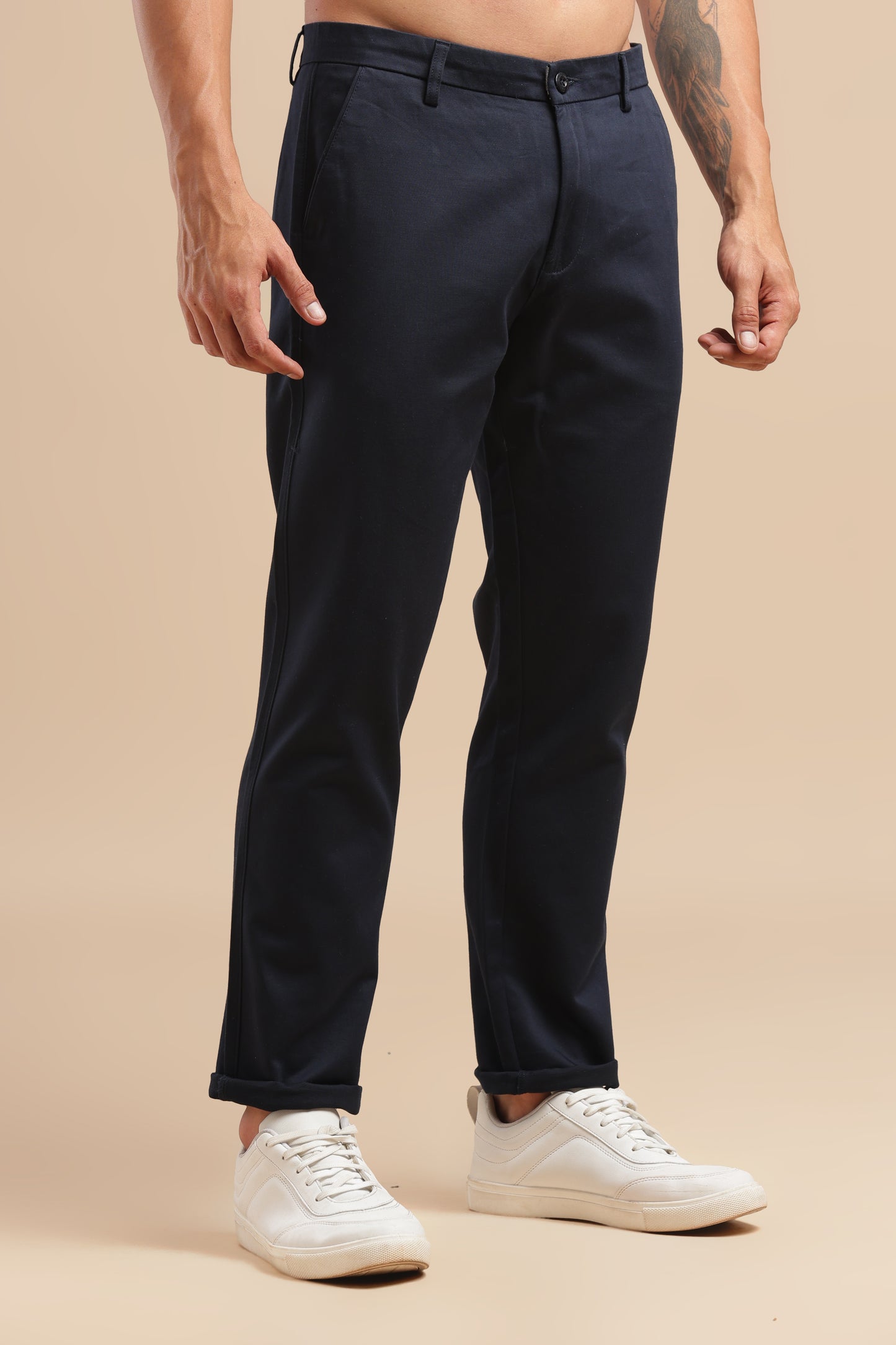 Navy Blue Cotton Straight Fit Chinos