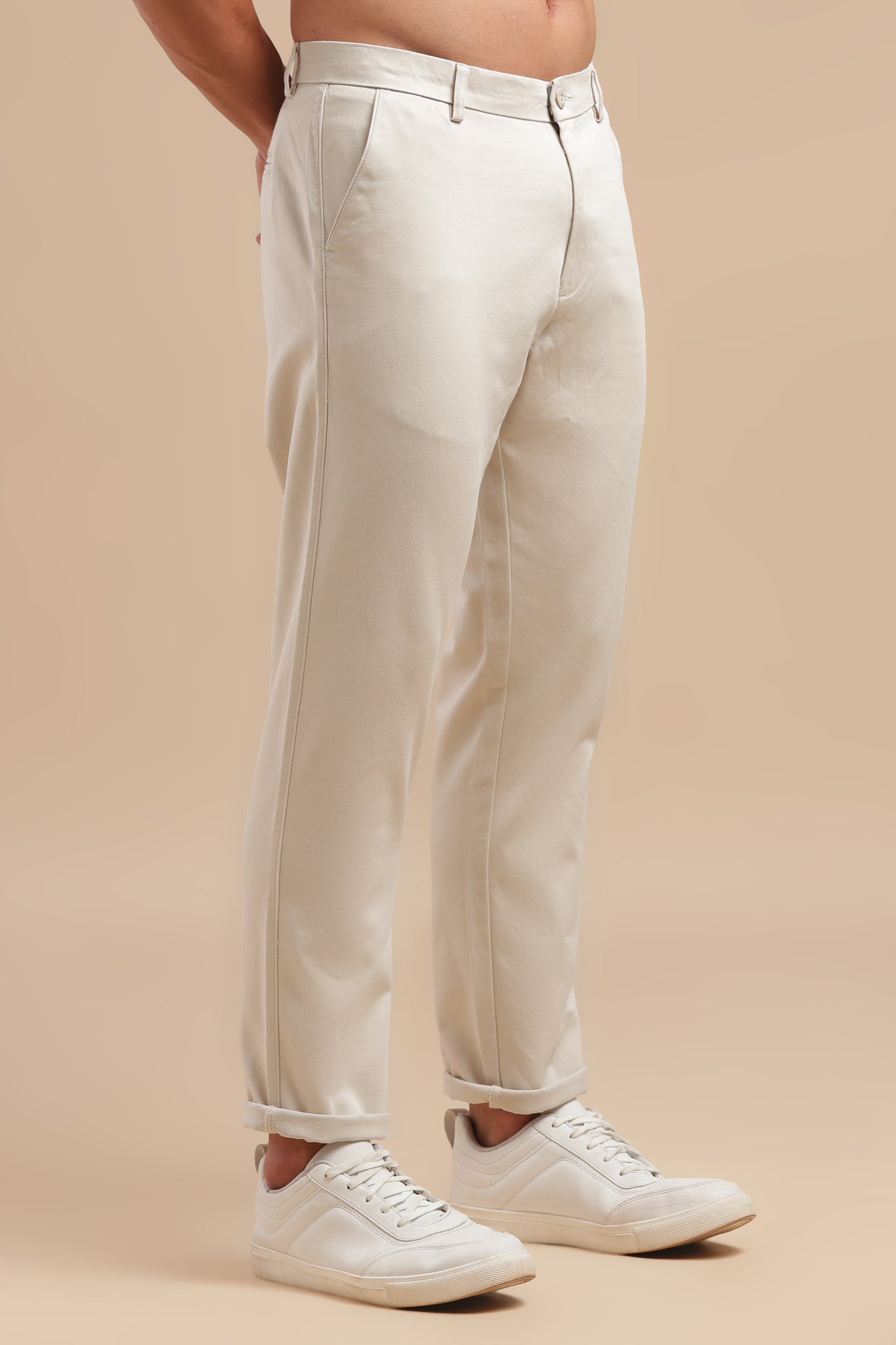 Off White Cotton Straight Fit Chinos