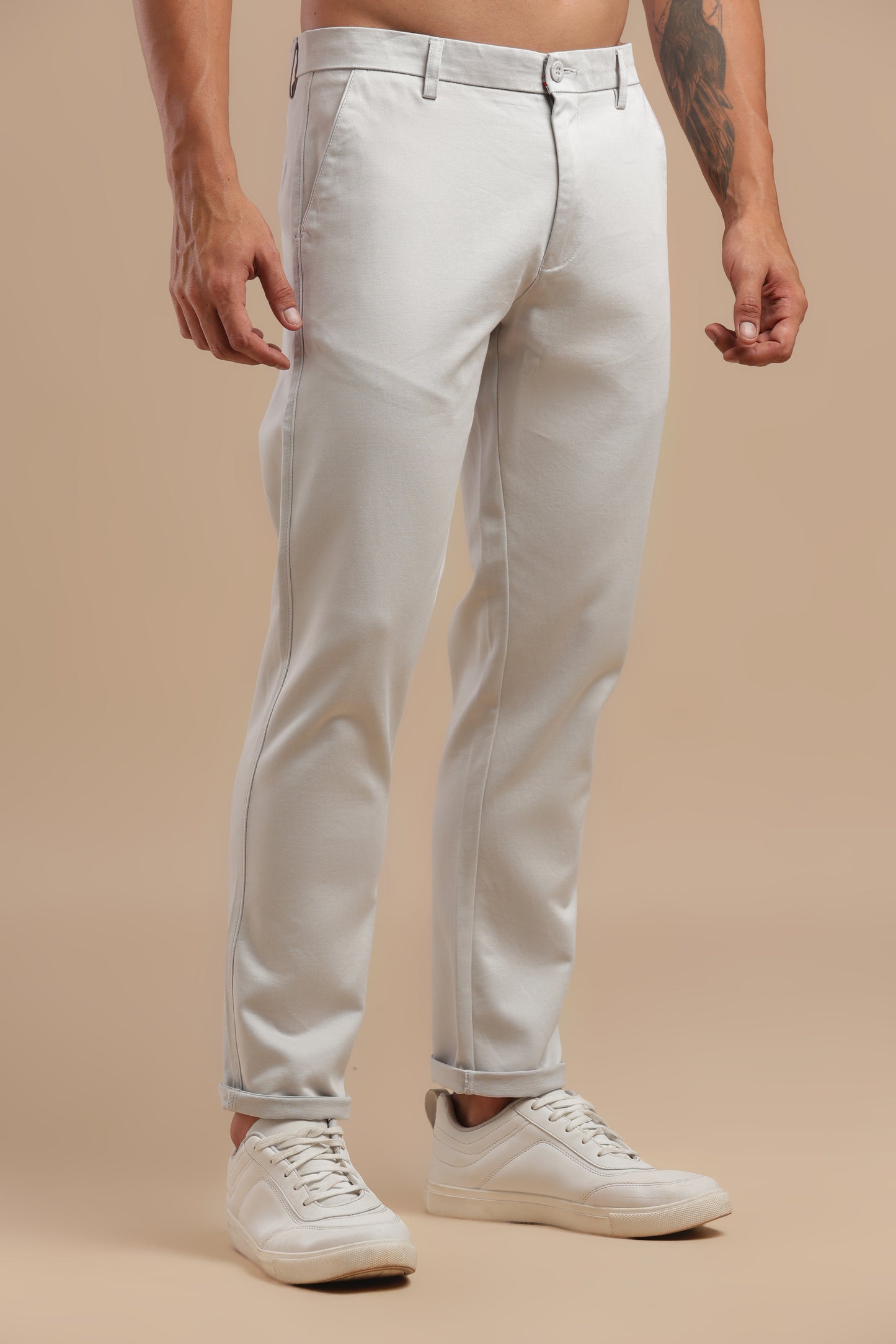 Silver Cotton Straight Fit Chinos
