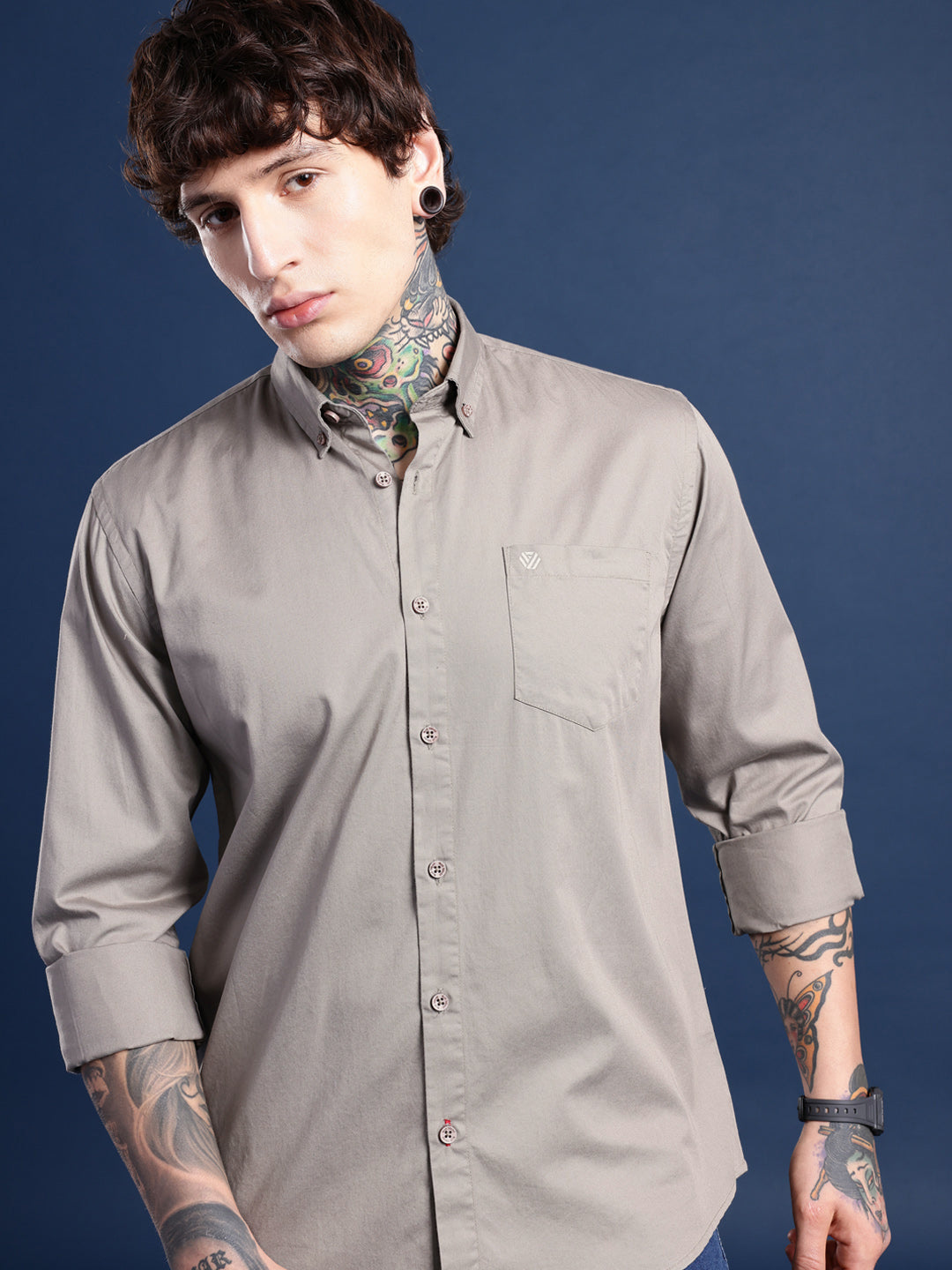Ash Grey Full Sleeve Pure Cotton Shirt