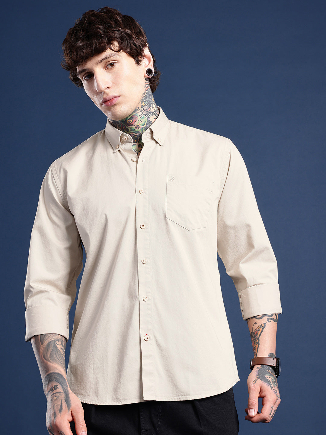 Beige Full Sleeve Pure Cotton Shirt