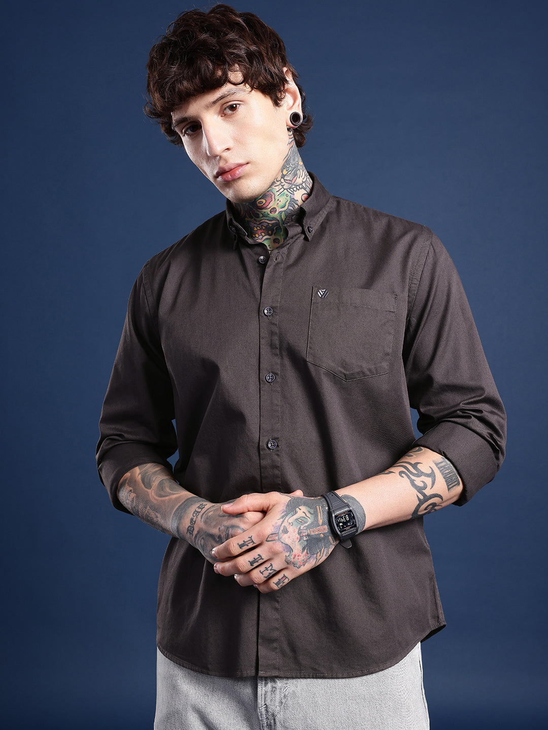 Dark Grey Full Sleeve Pure Cotton Shirt