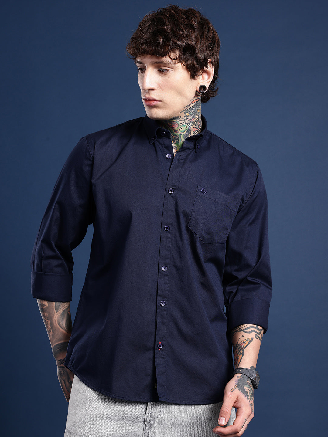Navy Full Sleeve Pure Cotton Shirt