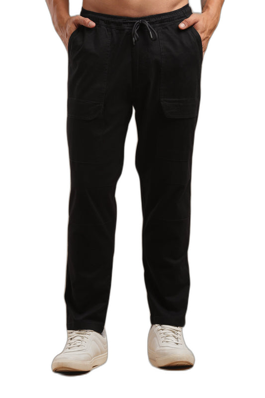 Black Cotton Straight Fit Utility Cargo