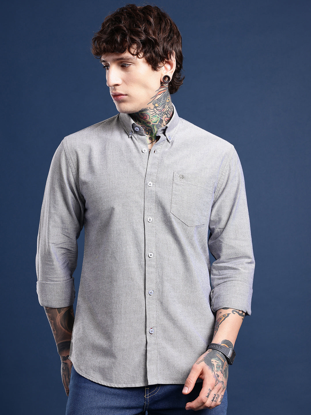 Black Full Sleeve Chambray Cotton Shirt