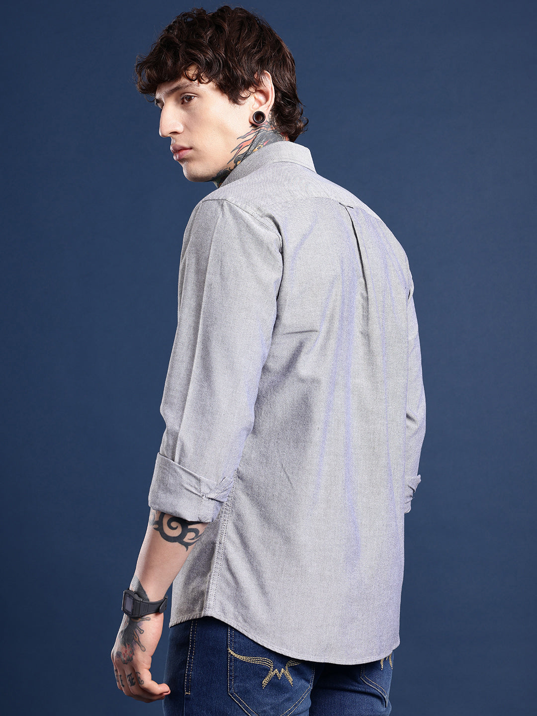 Black Full Sleeve Chambray Cotton Shirt