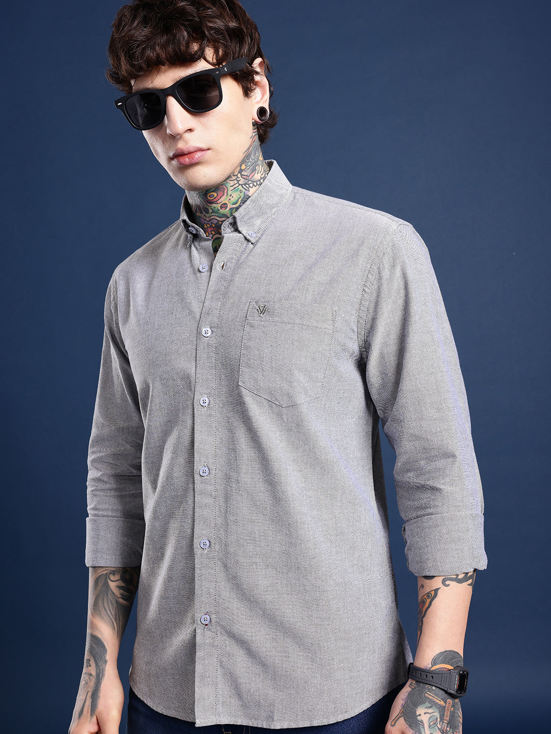 Black Full Sleeve Chambray Cotton Shirt