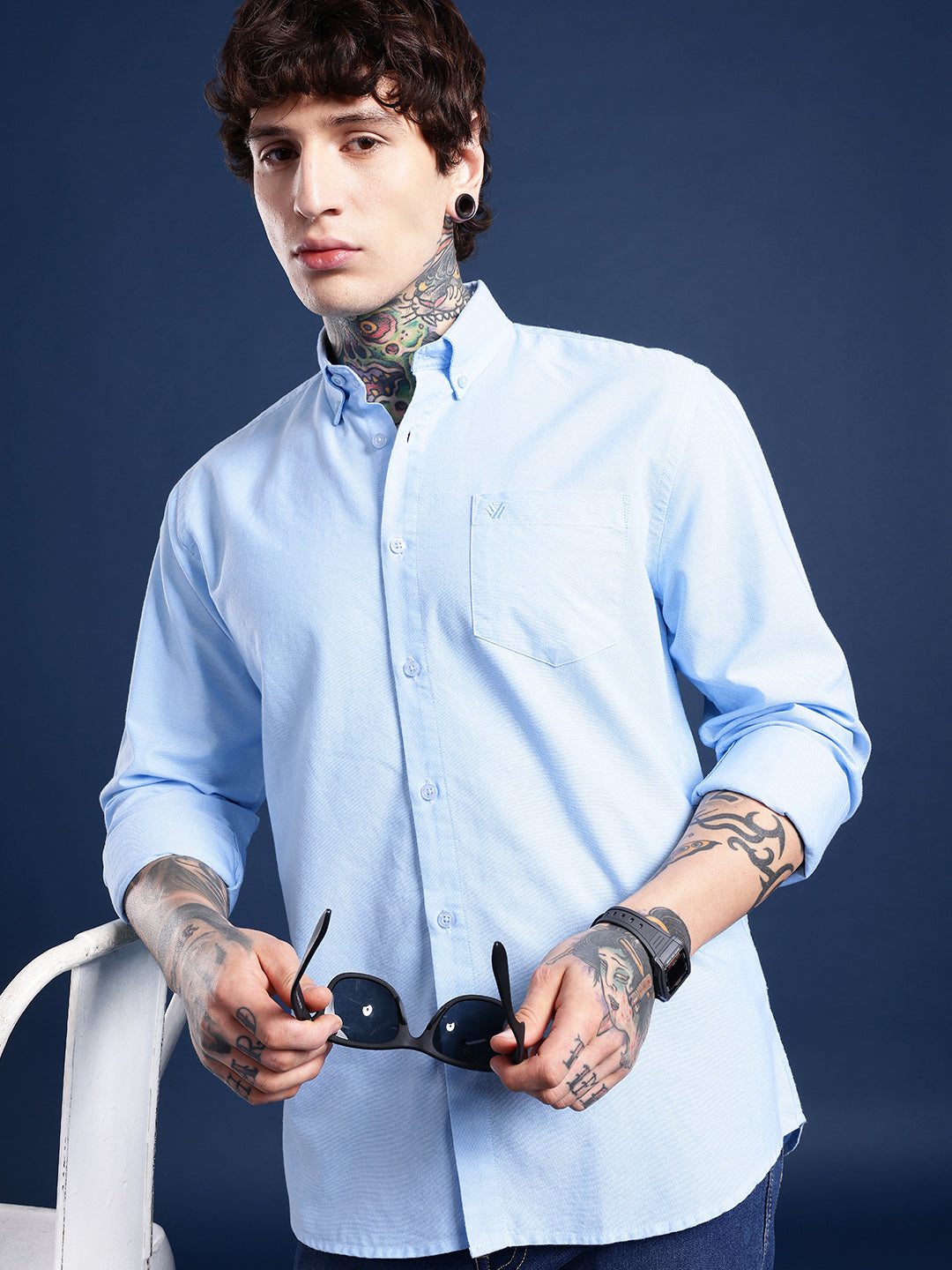 Blue Full Sleeve Chambray Cotton Shirt