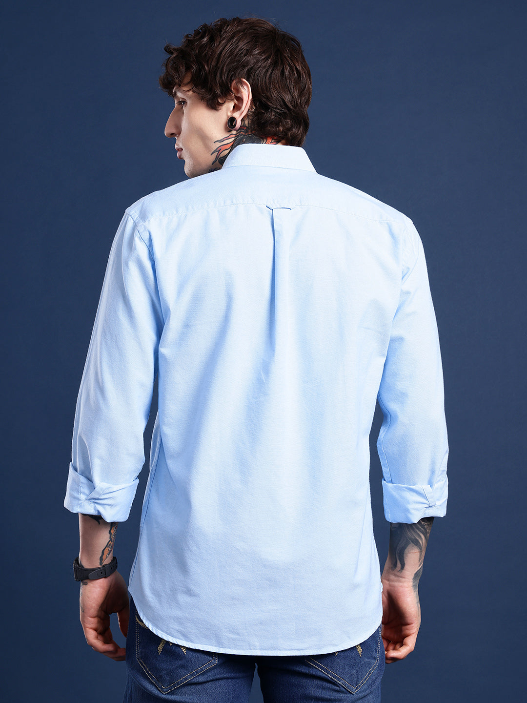 Blue Full Sleeve Chambray Cotton Shirt