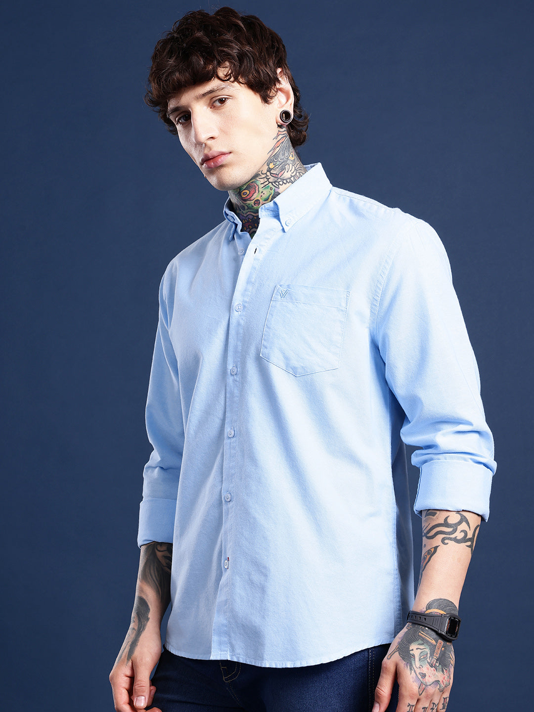 Blue Full Sleeve Chambray Cotton Shirt