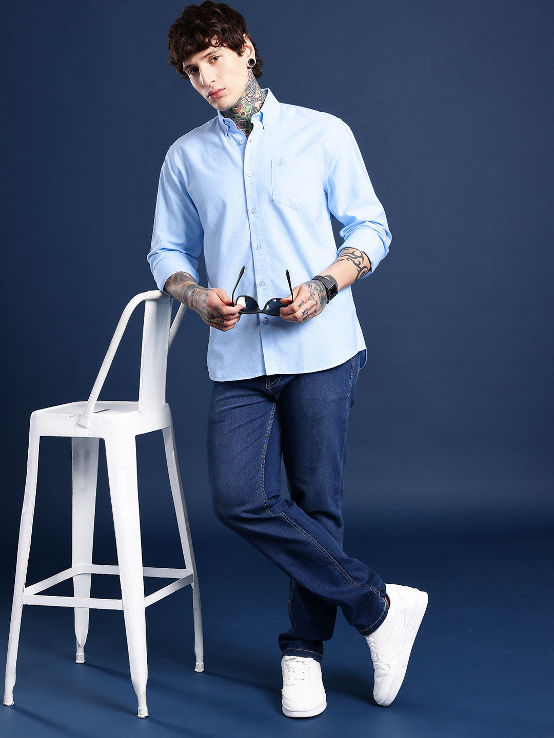 Blue Full Sleeve Chambray Cotton Shirt