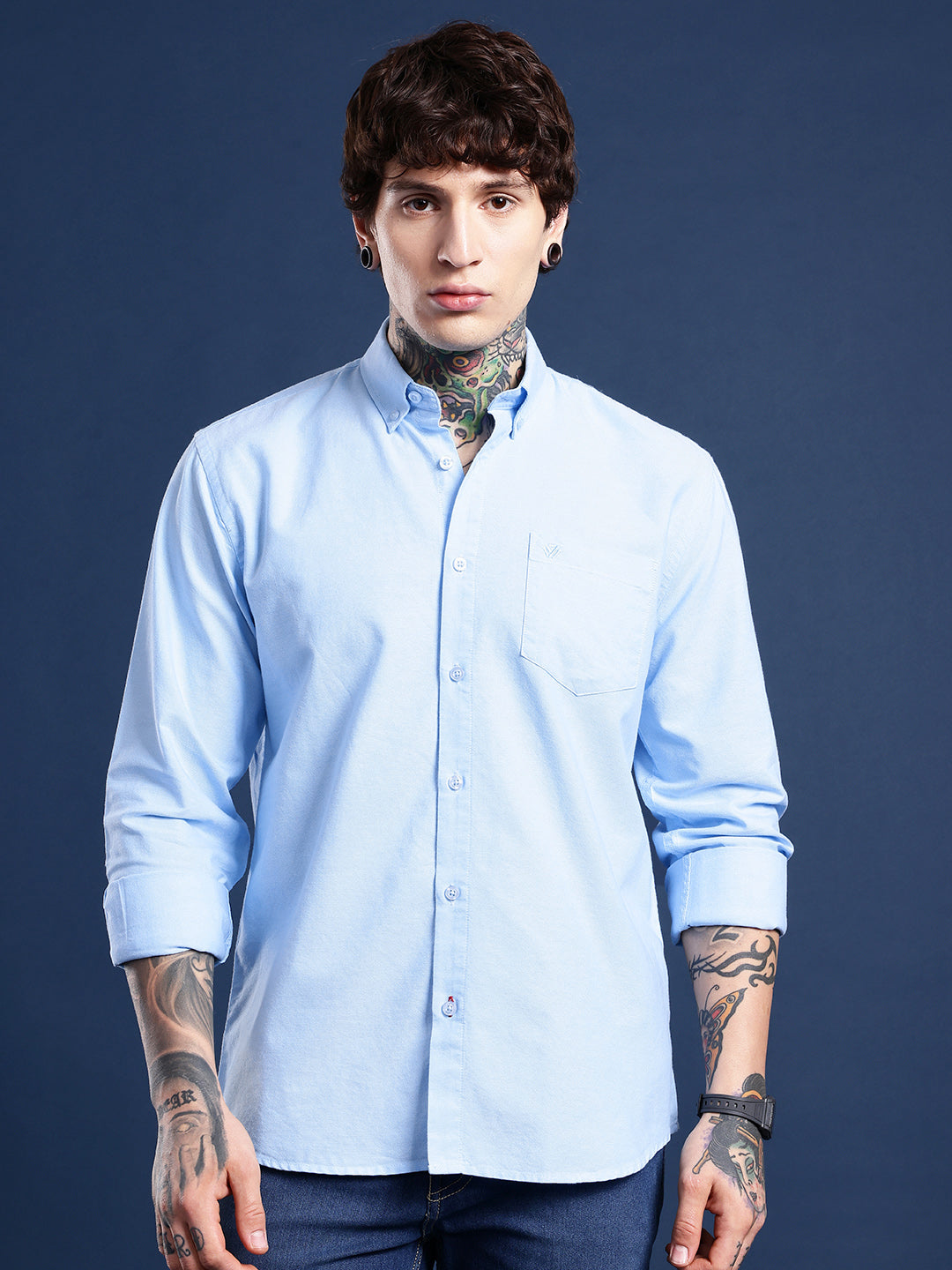 Blue Full Sleeve Chambray Cotton Shirt