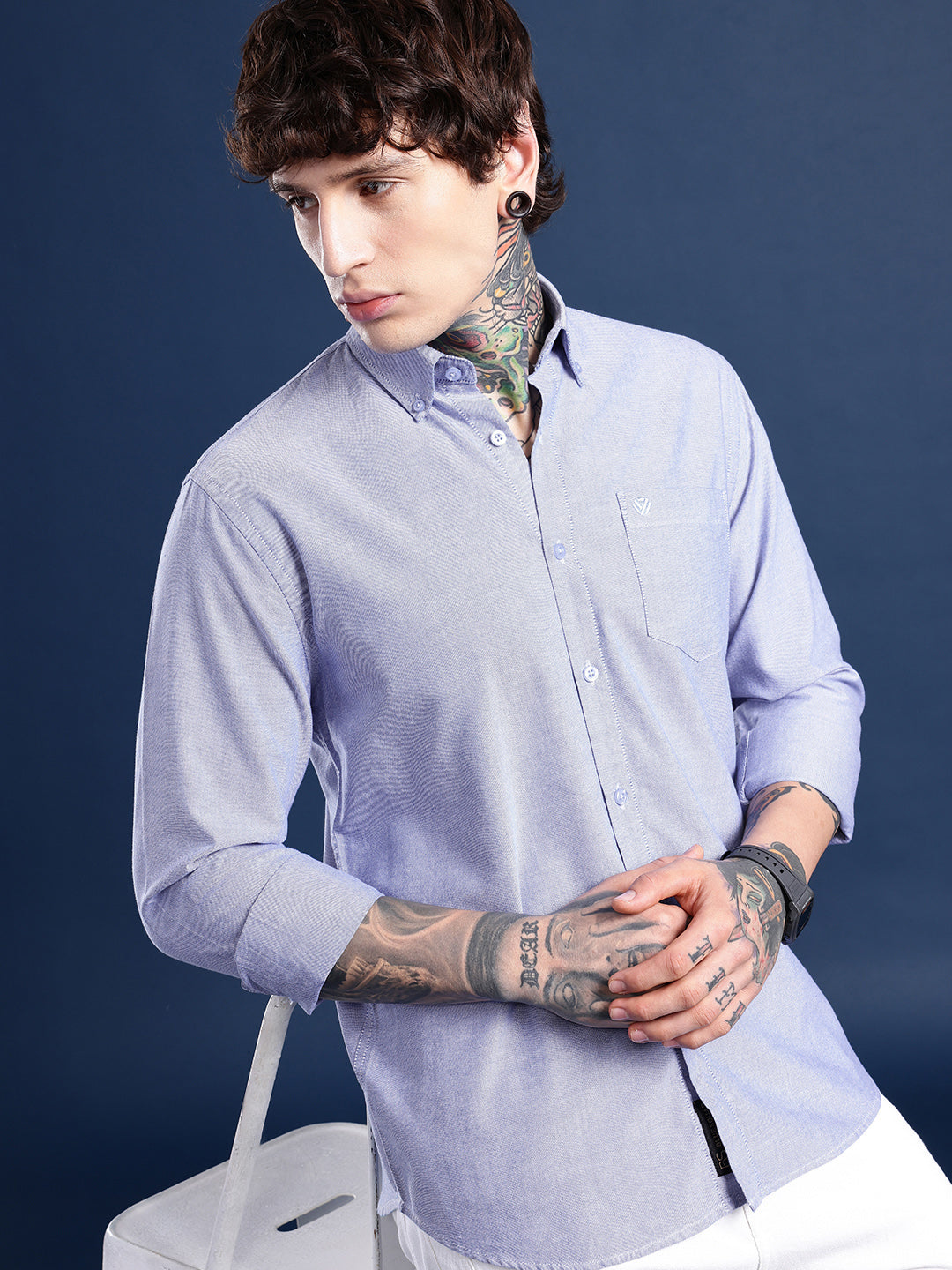 Dark Blue Full Sleeve Chambray Cotton Shirt