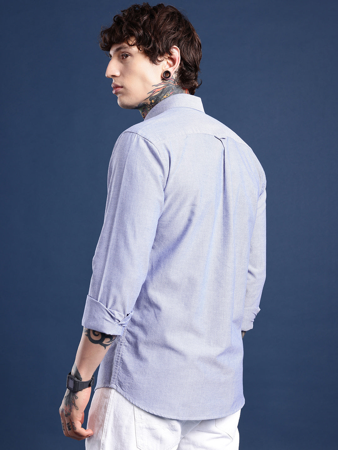Dark Blue Full Sleeve Chambray Cotton Shirt
