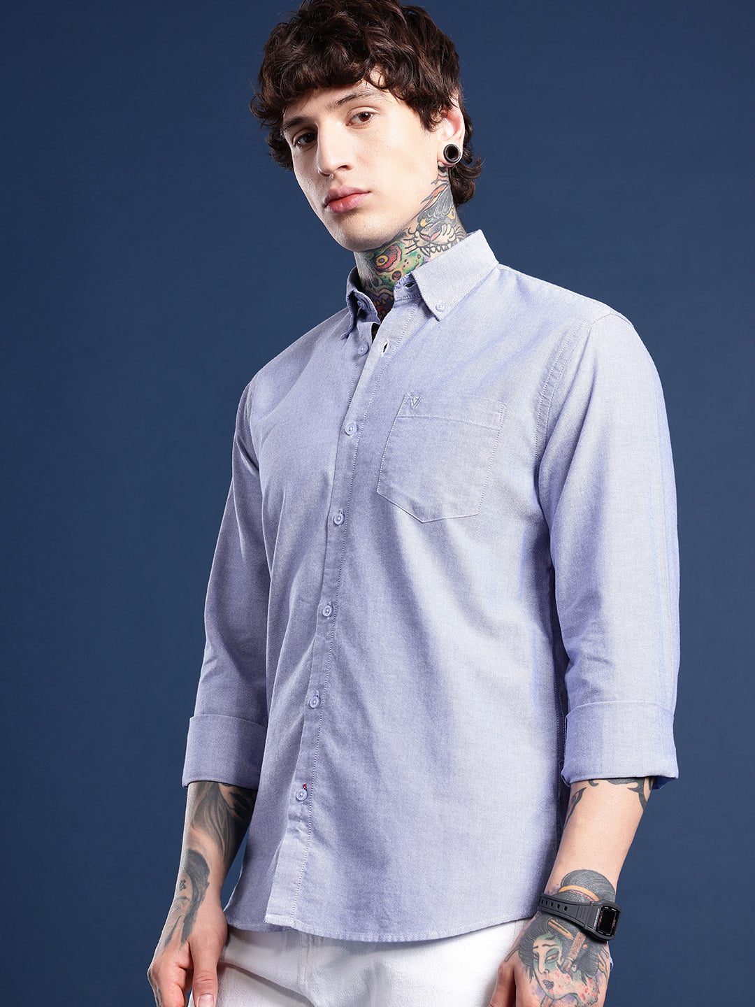 Dark Blue Full Sleeve Chambray Cotton Shirt