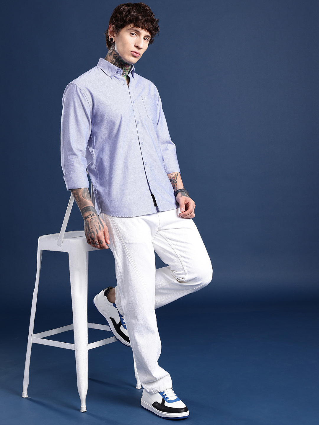Dark Blue Full Sleeve Chambray Cotton Shirt