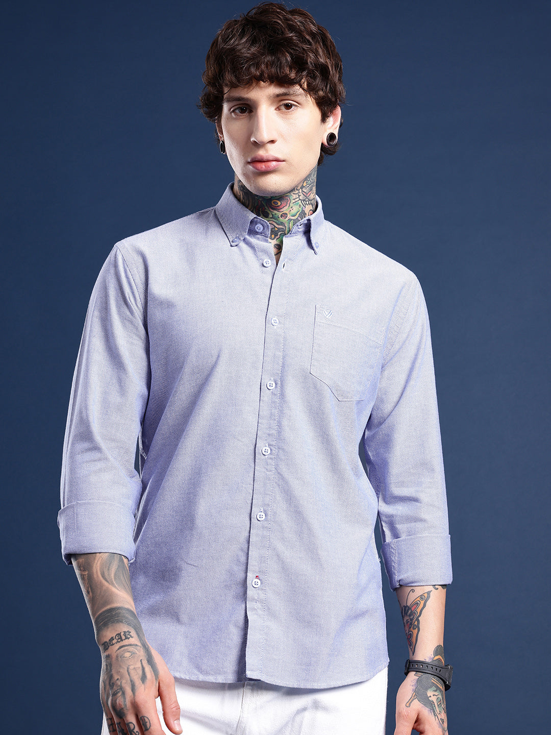 Dark Blue Full Sleeve Chambray Cotton Shirt