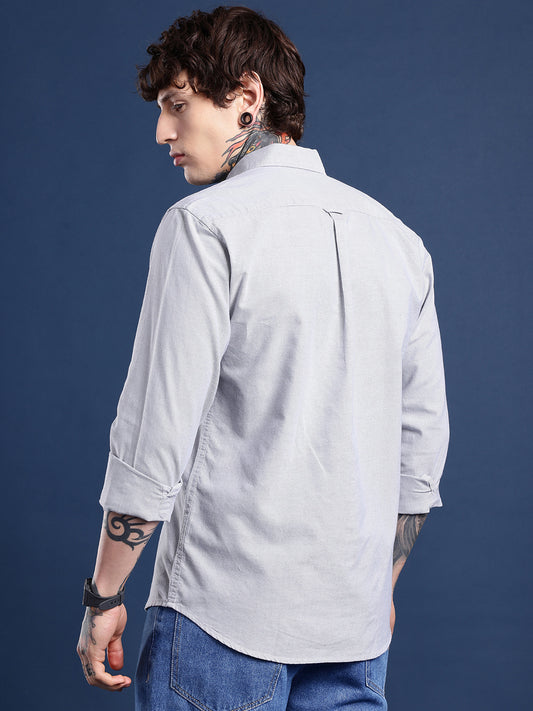 Light Grey Full Sleeve Chambray Cotton Shirt