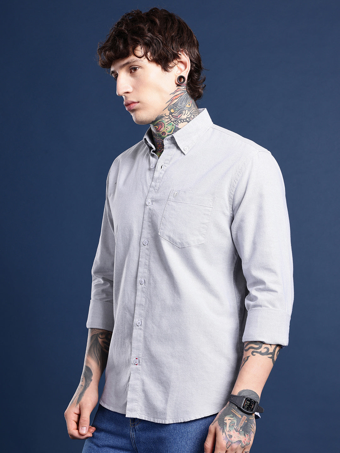 Light Grey Full Sleeve Chambray Cotton Shirt