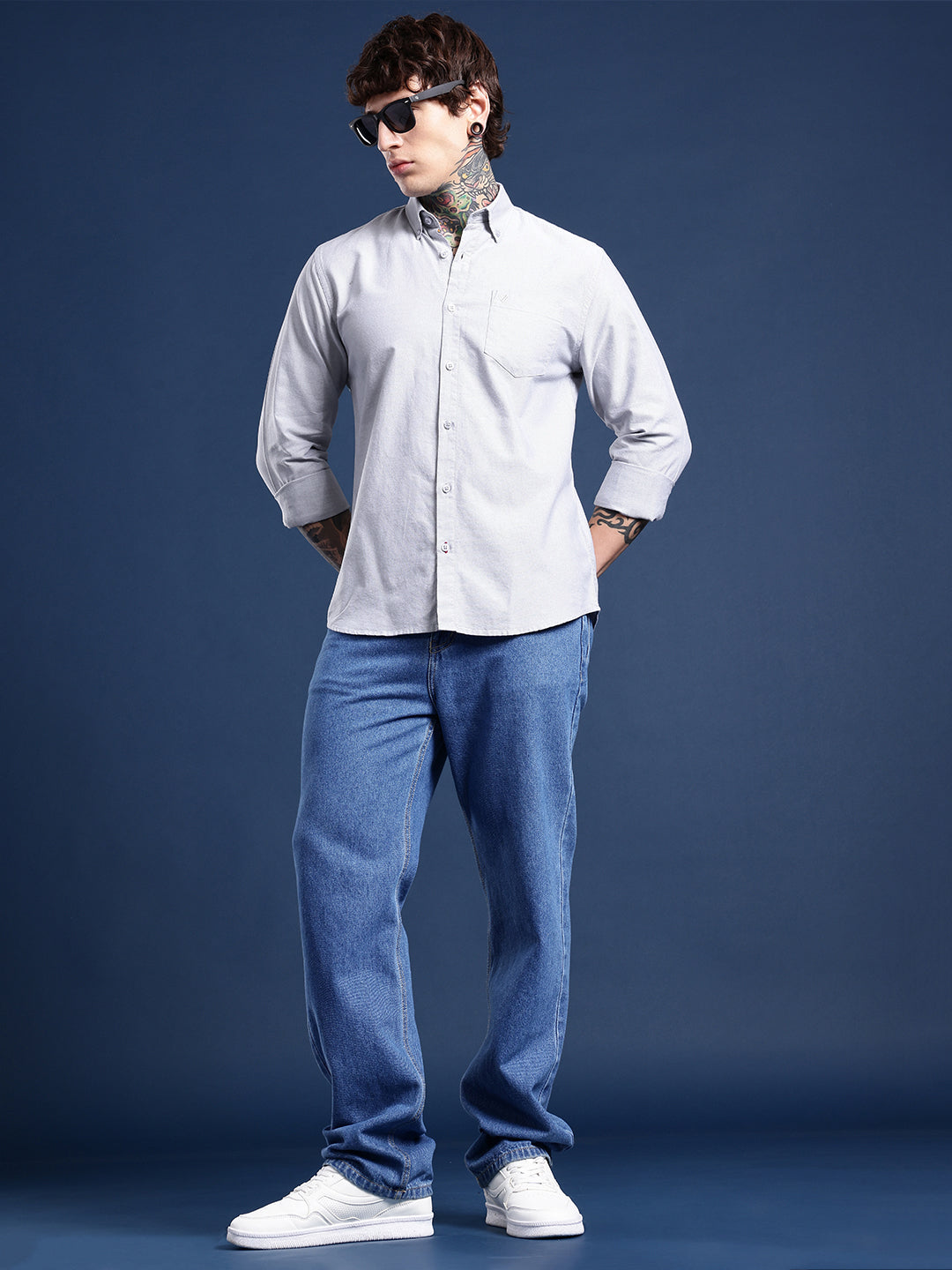 Light Grey Full Sleeve Chambray Cotton Shirt