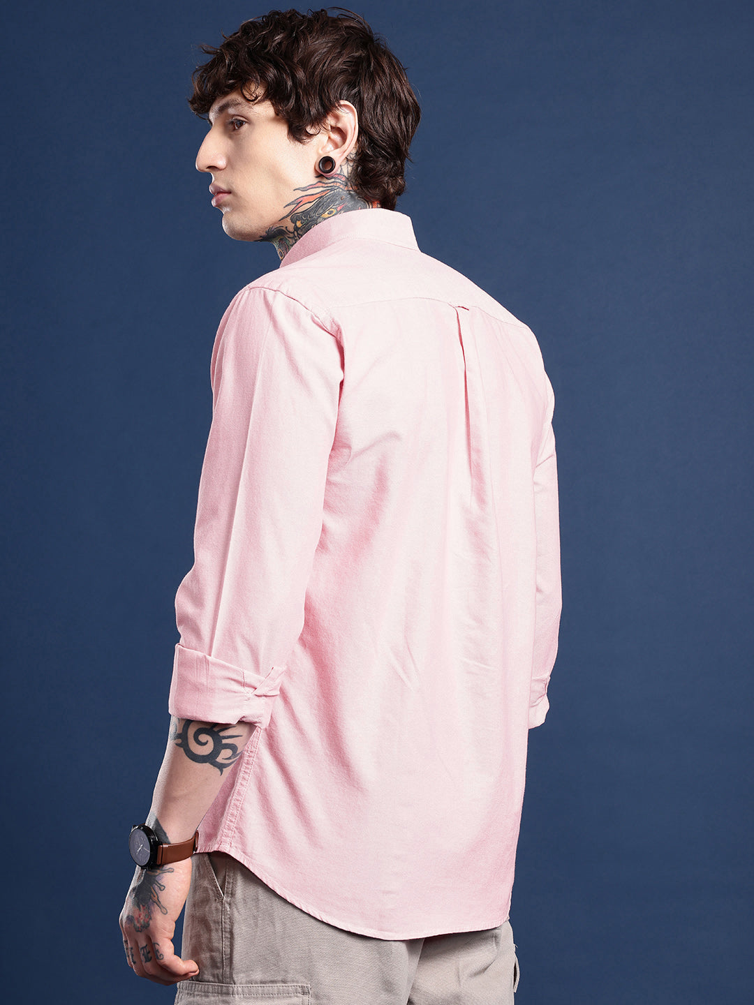 Peach Full Sleeve Chambray Cotton Shirt
