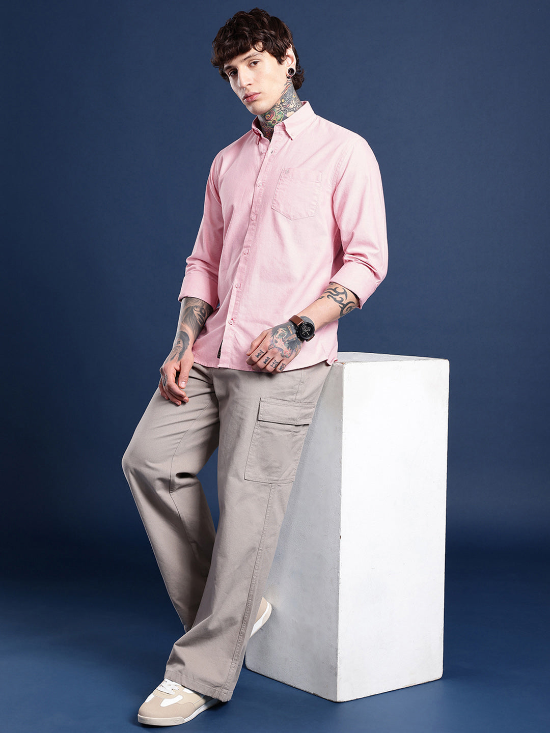 Peach Full Sleeve Chambray Cotton Shirt