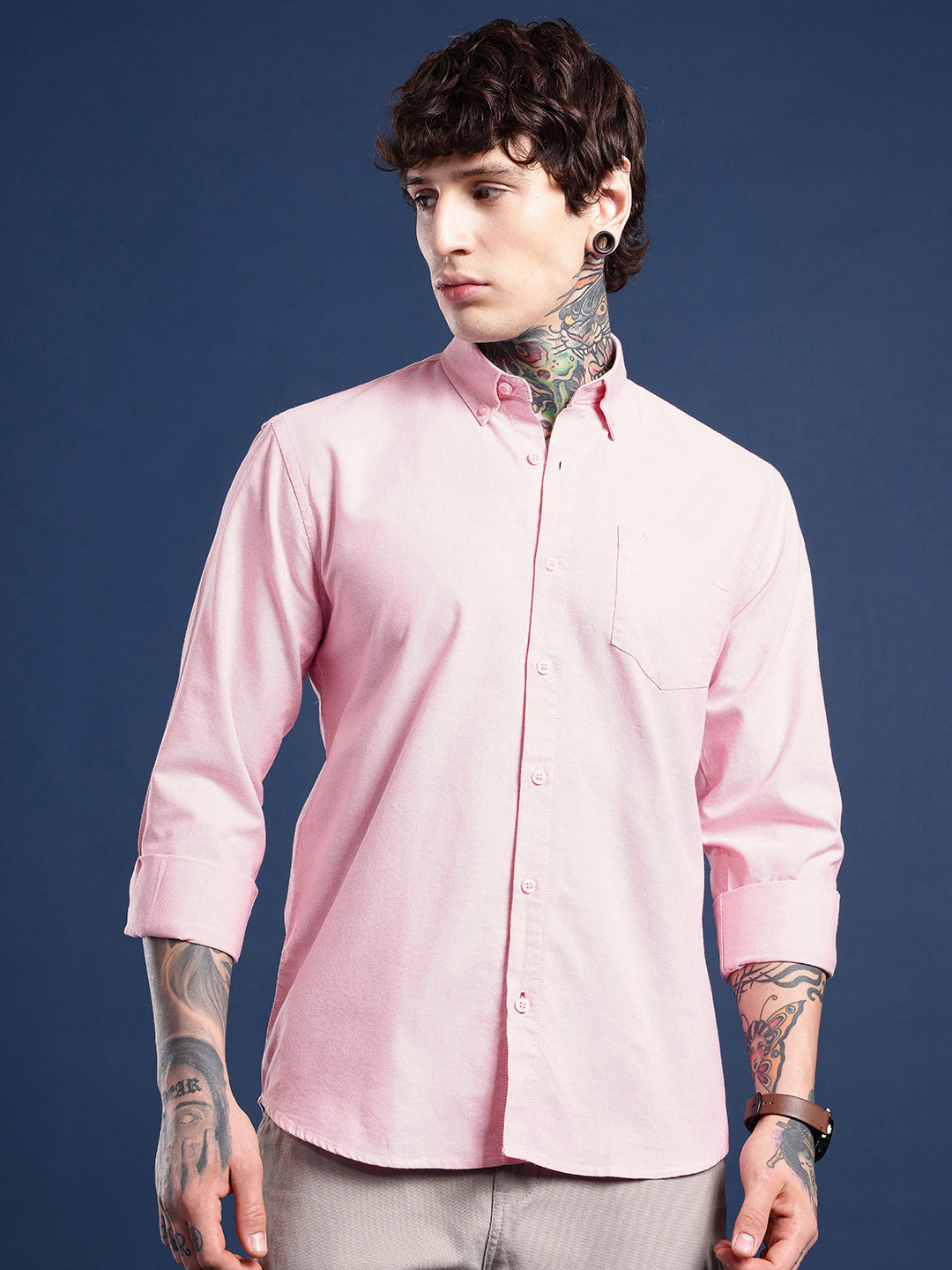 Peach Full Sleeve Chambray Cotton Shirt