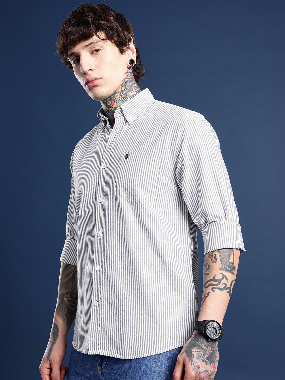 Black Full Sleeve Chambray Cotton Shirt