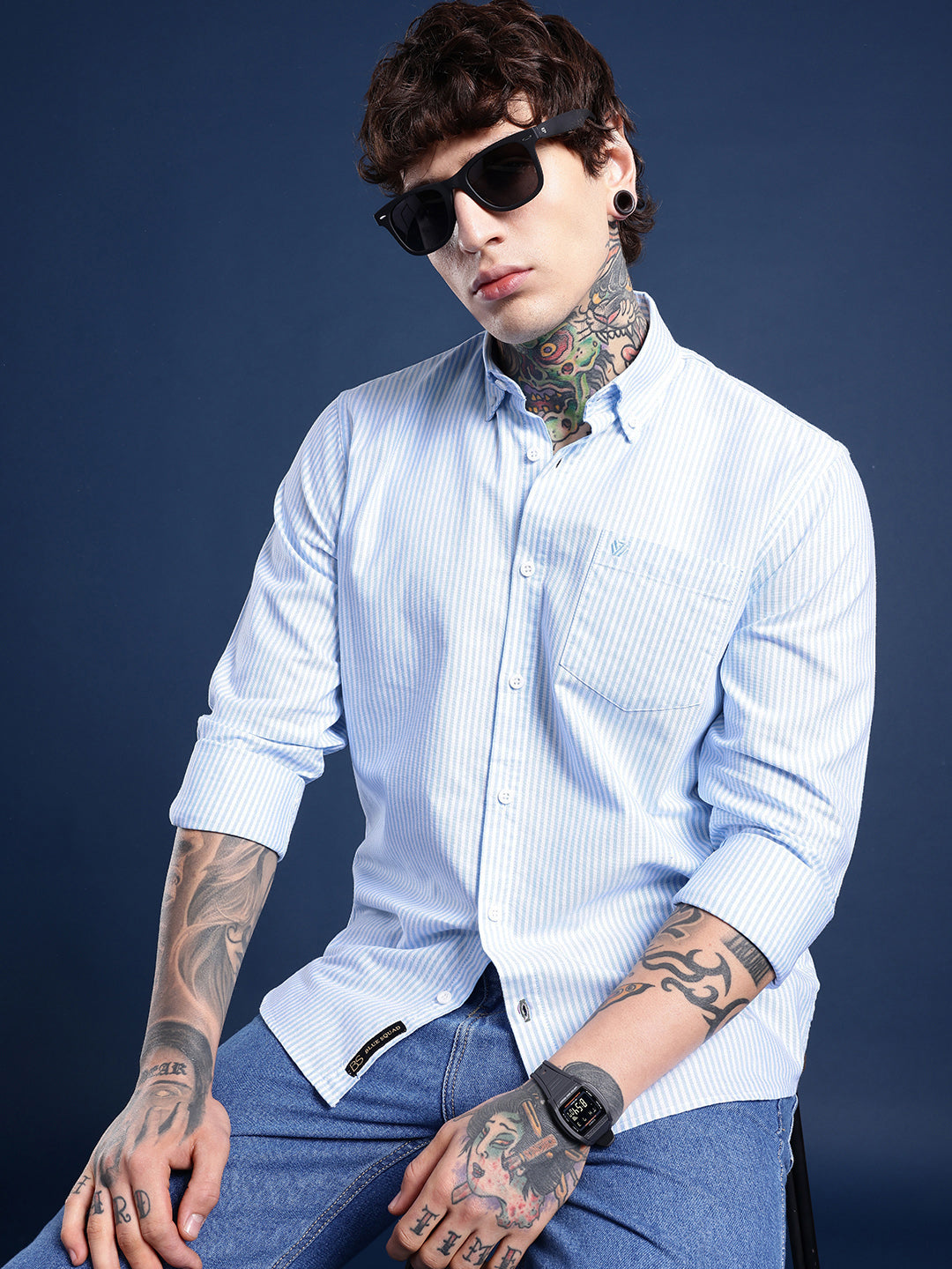 Blue Full Sleeve Chambray Cotton Shirt