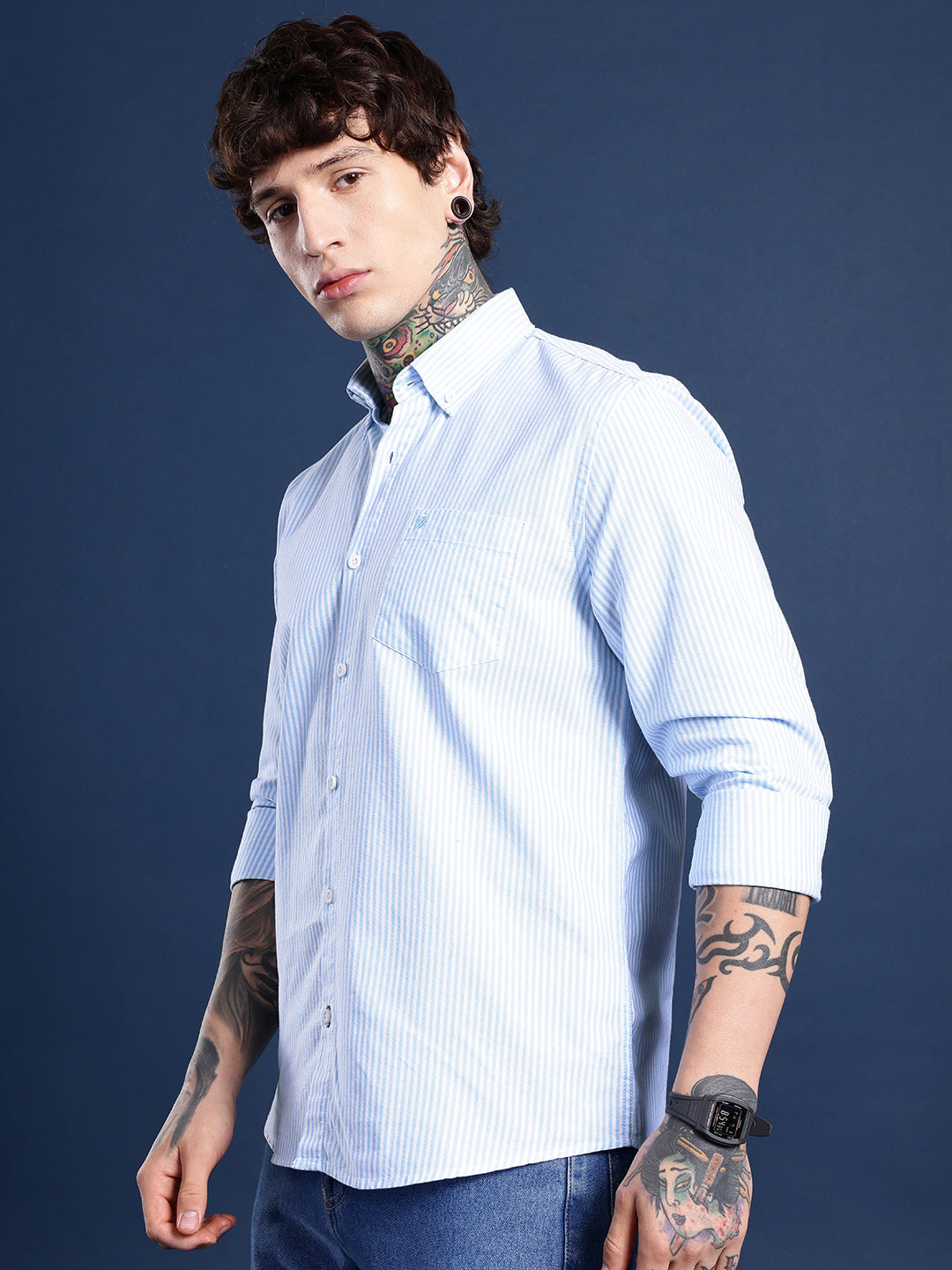 Blue Full Sleeve Chambray Cotton Shirt