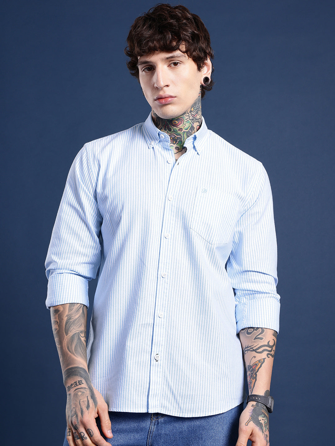 Blue Full Sleeve Chambray Cotton Shirt