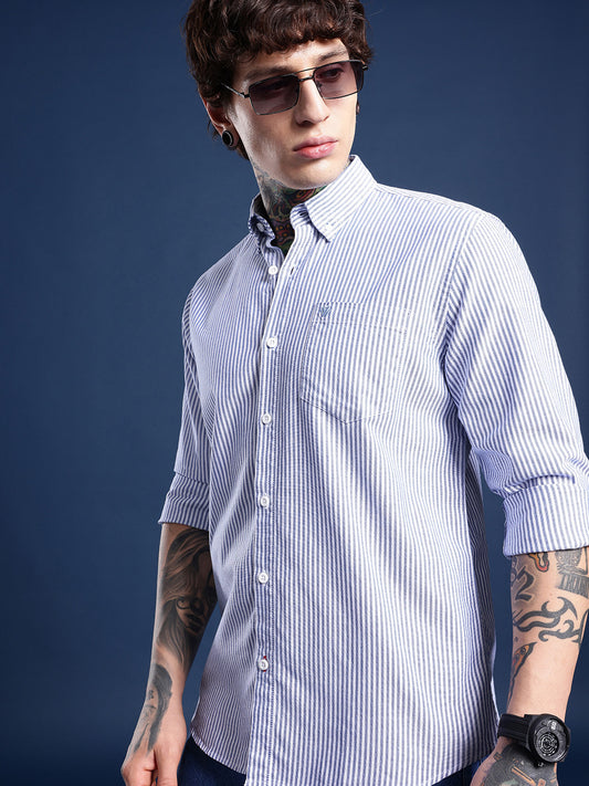 Dark Blue Full Sleeve Chambray Cotton Shirt
