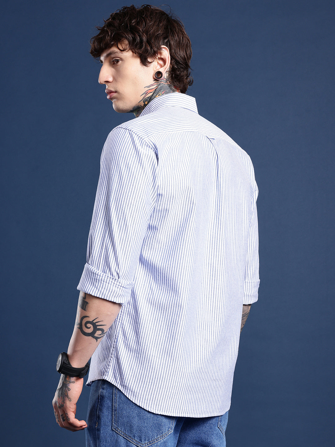 Dark Blue Full Sleeve Chambray Cotton Shirt