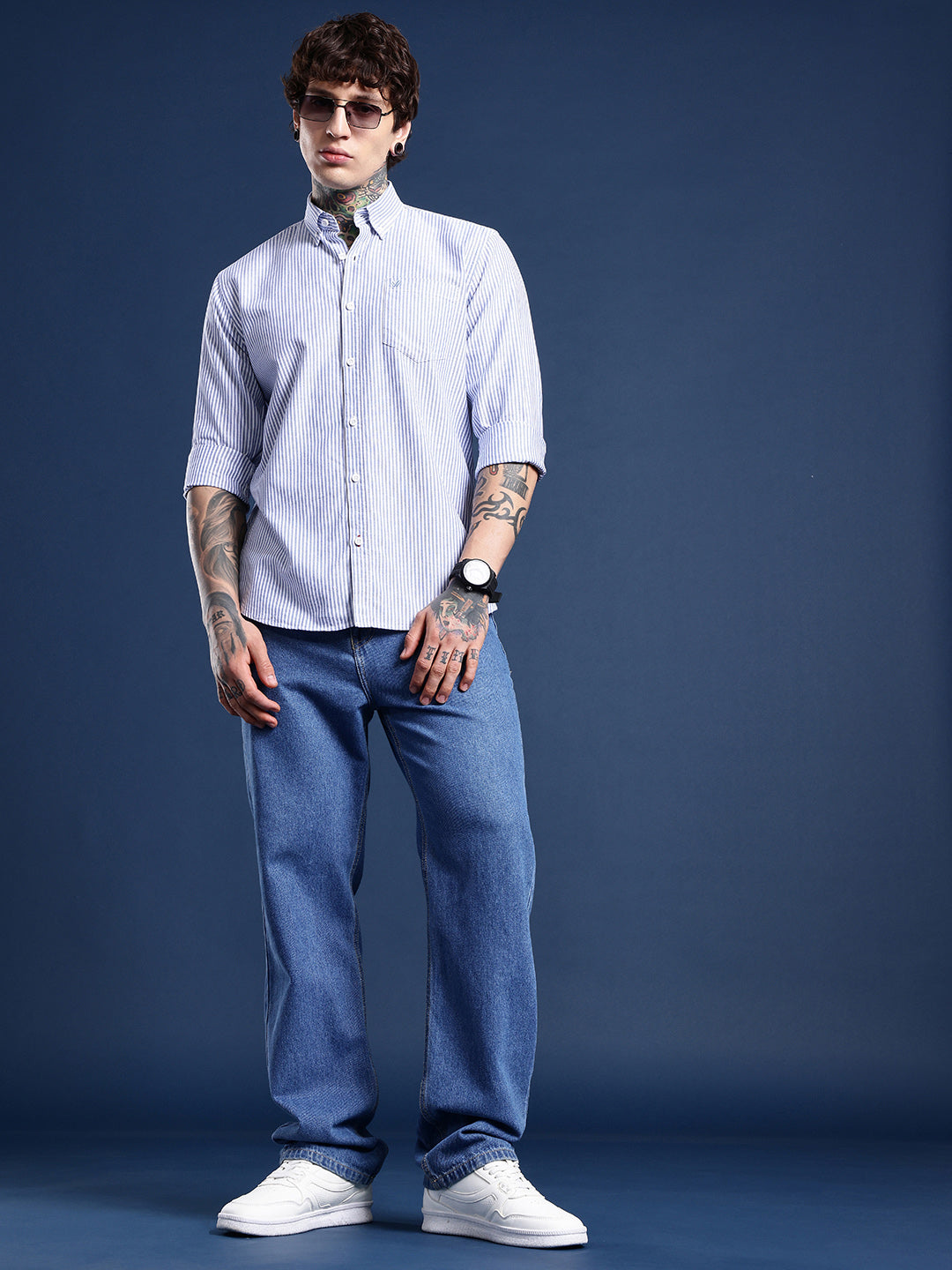Dark Blue Full Sleeve Chambray Cotton Shirt