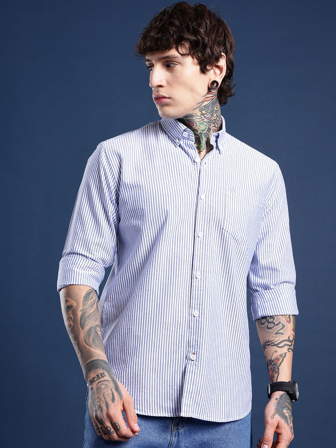 Dark Blue Full Sleeve Chambray Cotton Shirt