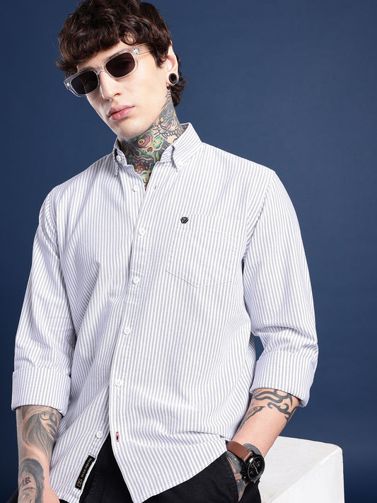 Light Grey Full Sleeve Chambray Cotton Shirt