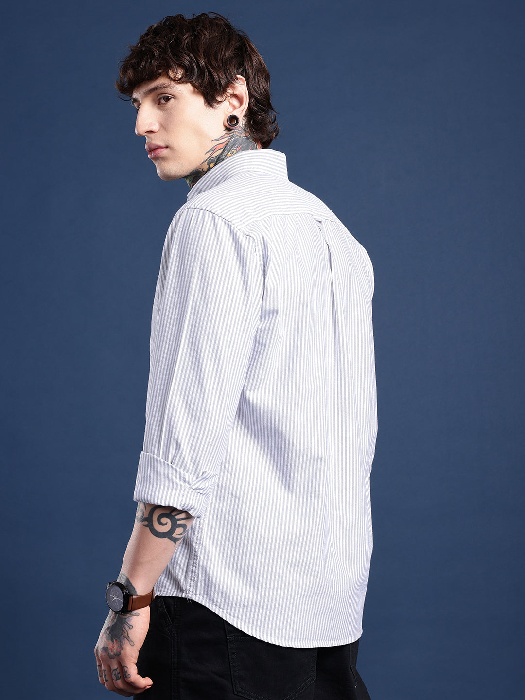 Light Grey Full Sleeve Chambray Cotton Shirt