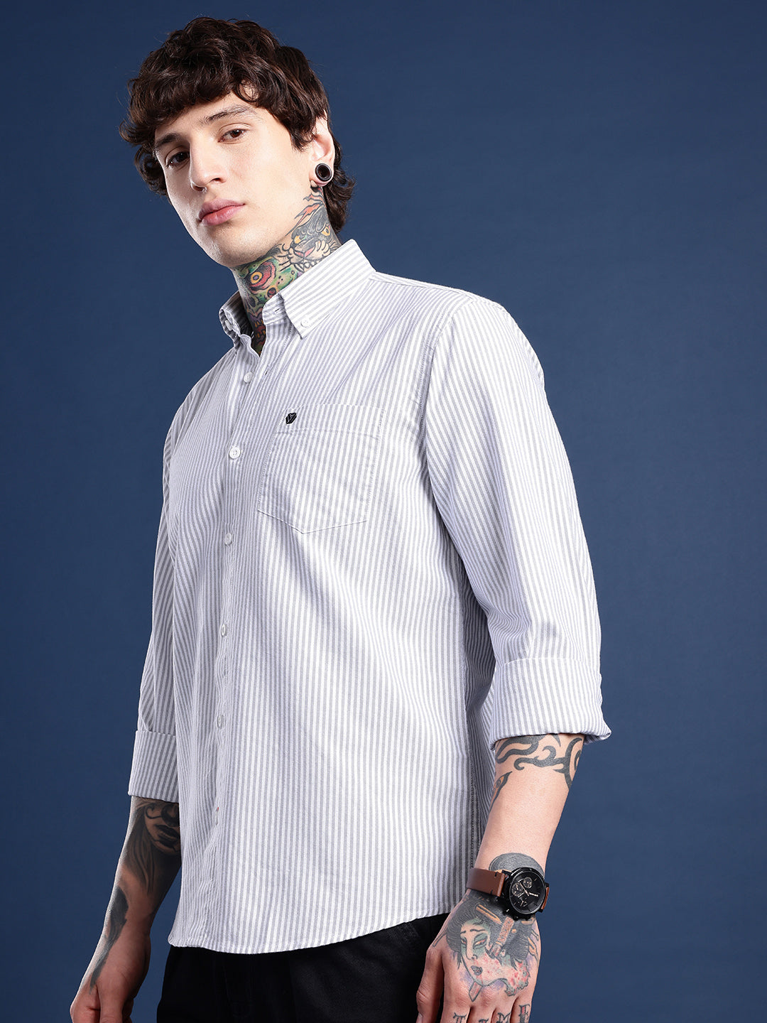 Light Grey Full Sleeve Chambray Cotton Shirt